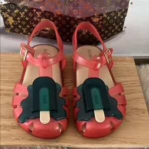 Mini Melissa Coral Sandals with Teal Popsicle Accent